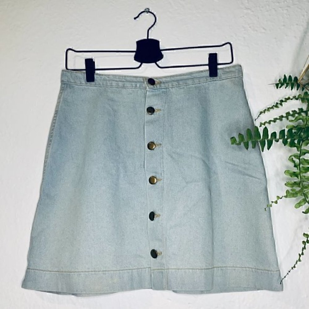3 FOR $25 AMERICAN APPAREL | DENIM BUTTON FRONT A-LINE MINI